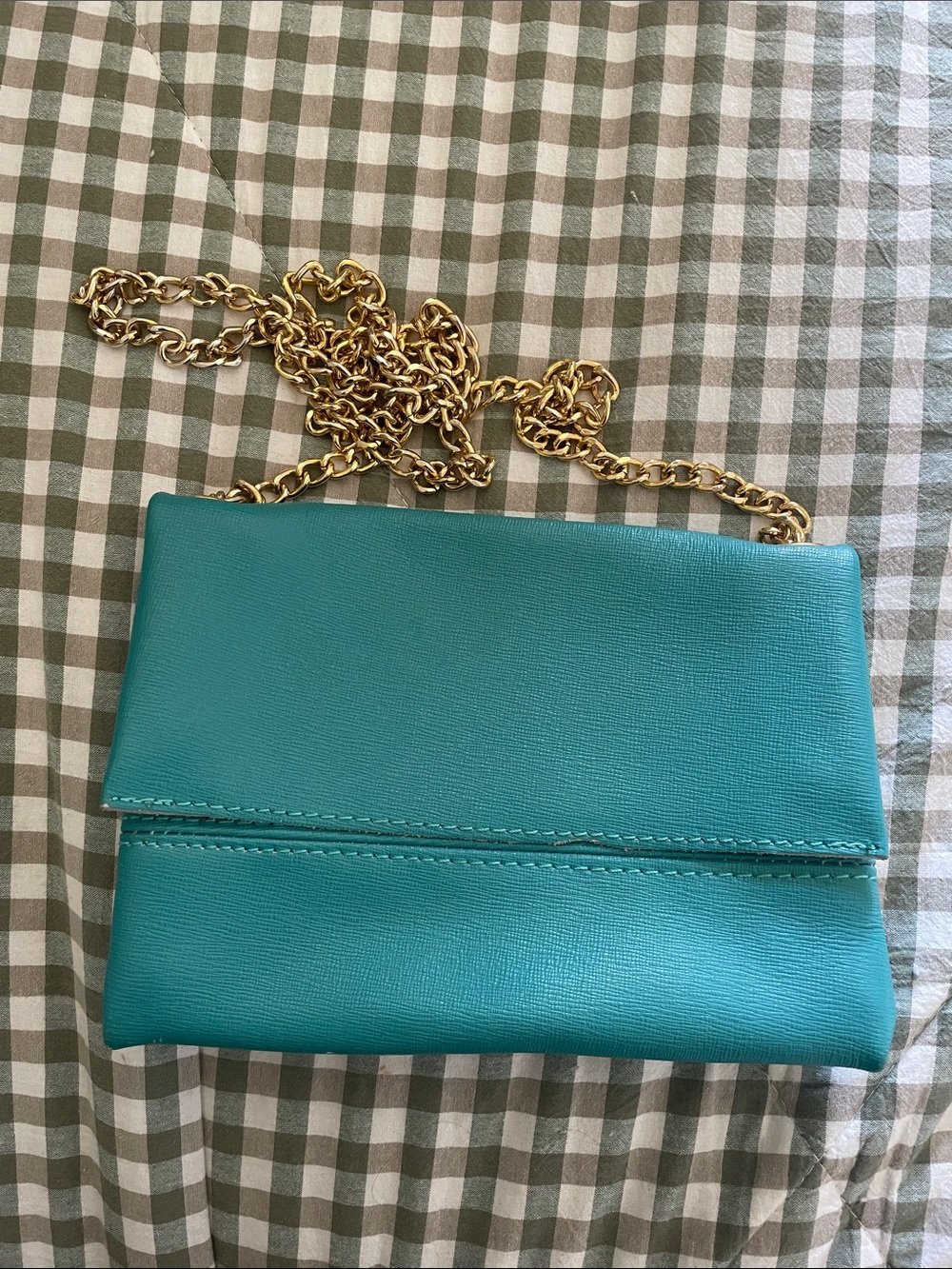 Vera Pelle Teal Chain Shoulder Bag with Gold Hardware
